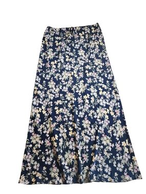 NWT WAYF Floral Print Maxi Skirt Navy Allover Tie Waist Flowy Size M